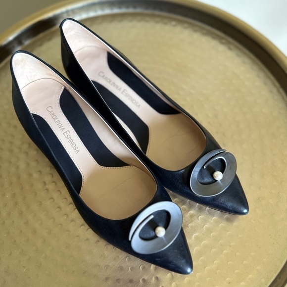 Carolinna Espinosa Leather With Rhinestone Block Heels - Picture 2 of 13